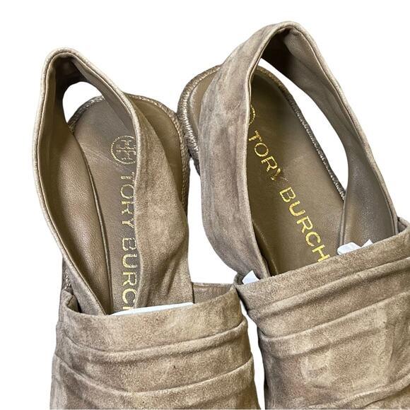 Tory Burch Gathered Slingback Strap Flat Kid Suede Espadrille Sandals Size 7.5 - Picture 3 of 9